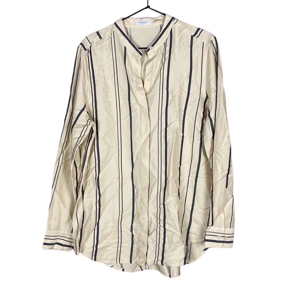 Equipment striped long sleeve button front top